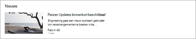 Schermopname van het webonderdeel Nieuws van een SharePoint-site, waar berichten zijn gefilterd