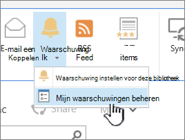 Gemarkeerde knop Waarschuwing beheren in SharePoint 2016