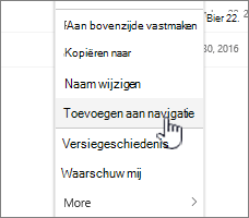 Optie Toevoegen aan navigatie vanuit een paginavermelding