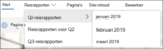 Voorbeeld van trapsgewijs menu van SharePoint