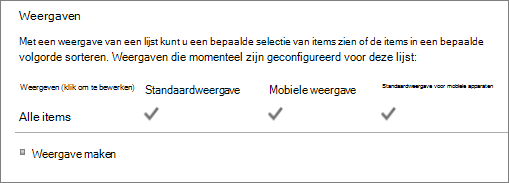 Sectie lijstweergave in de lijstinstellingen