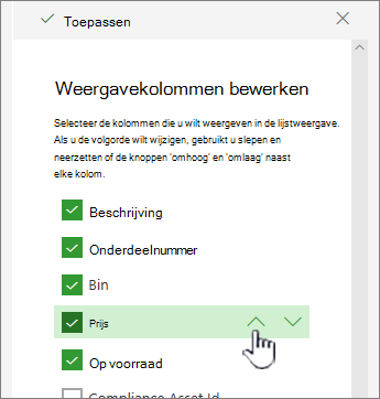 Pijl-omhoog of pijl-omlaag gebruiken of de kolompositie slepen en neerzetten