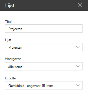Instellingen voor webonderdelen weergeven