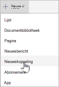 Selecteer de koppeling Nieuws in het menu + Nieuw