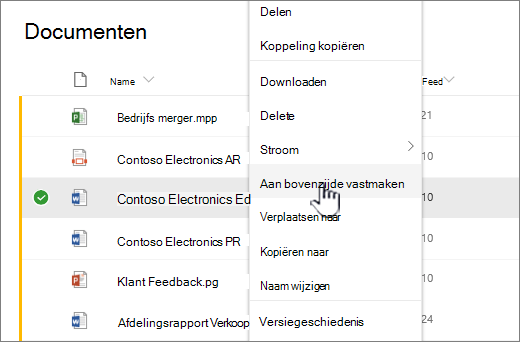 Aan het begin vastmaken in het menu Bestand