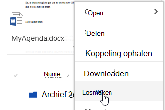 Upnpin-menu-item in contextmenu voor bestand gemarkeerd