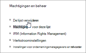 Dialoogvenster Lijstinstellingen met Deze lijst verwijderen gemarkeerd