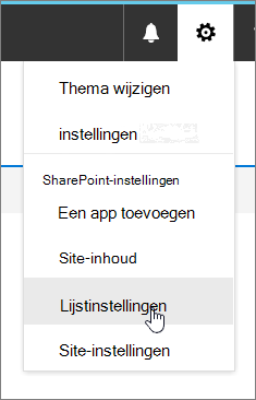 Menu Instellingen waarin Lijstinstellingen is gemarkeerd