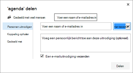 Dialoogvenster Delen