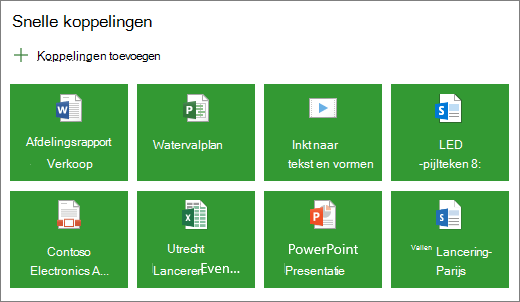Snelkoppelingen in een tegelindeling