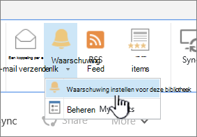 Tabblad Bibliotheek met 'Een waarschuwing instellen voor deze bibliotheek' gemarkeerd