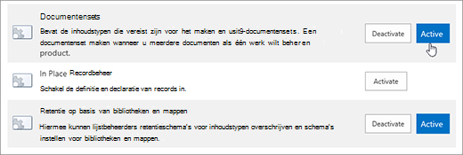 Voorbeelden van de functies van de siteverzameling die u actief kunt maken voor SharePoint
