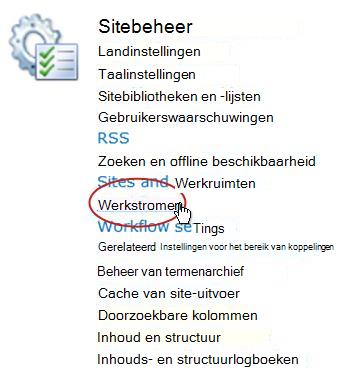 De koppeling Werkstromen onder de kop Sitebeheer