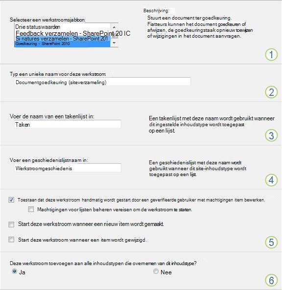 Pagina voor het opzetten van de werkstroom