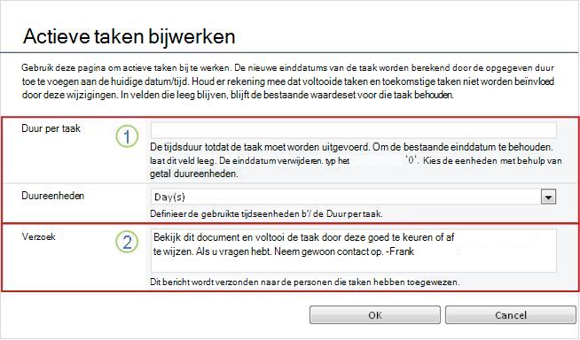 Wijzigingsformulier voor actieve taken