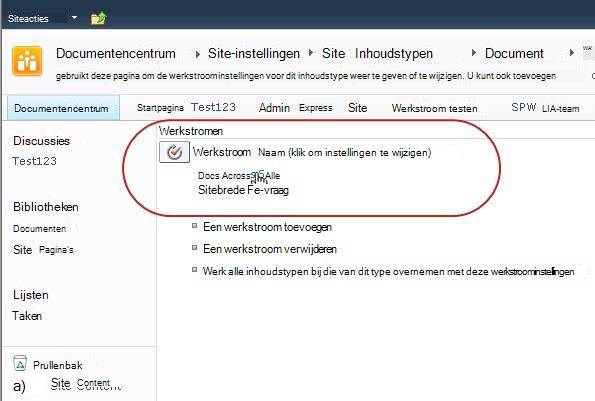 Koppeling om werkstroominstellingen te wijzigen