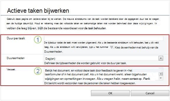 Wijzigingsformulier voor actieve taken