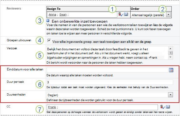 Startformulier met genummerde secties