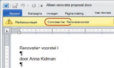 Het verzoek om revisie op de berichtenbalk van het item