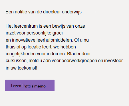 Learning Central site Webonderdeel Tekst met welkomstbericht of aankondigingsgebied voor de sjabloon