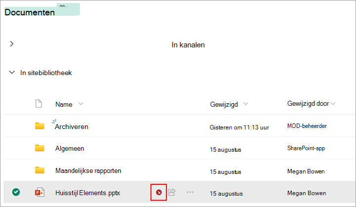 Er verschijnt een symbool naast het bestand dat u hebt uitgecheckt.