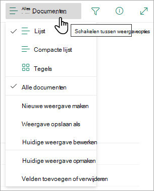 Veel lijsten hebben andere weergaven die u kunt selecteren met behulp van het menu Weergaveopties.
