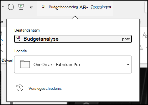De vervolgkeuzelijst van de documenttitel in Word voor Office 365