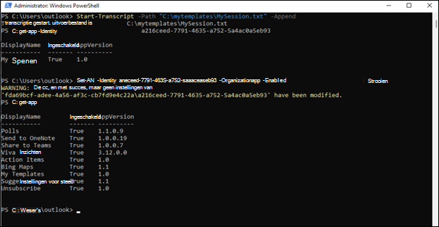 PowerShell-venster voor Outlook voor Beheer