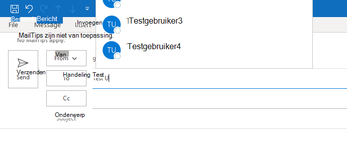 Afbeelding geeft automatisch aanvullen voor Outlook weer. Automatisch aanvullen is slechts gedeeltelijk zichtbaar.
