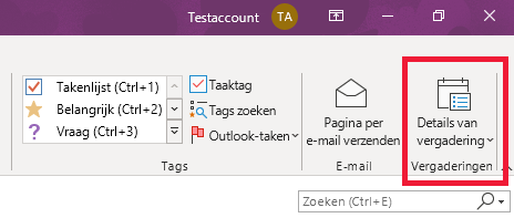 Details van vergaderingsgegevens op het lint van OneNote