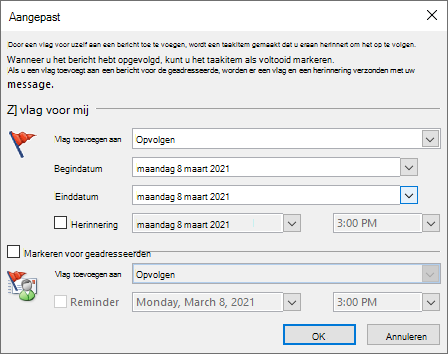 Venster voor aangepaste Outlook-vlag instellen