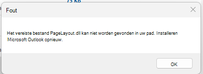 Schermafbeelding van het foutbericht Het vereiste bestand PageLayout.dll niet kan worden gevonden