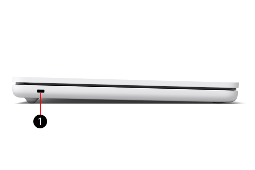 Een gesloten Surface Laptop SE met getallen in de buurt van de vergrendelingsfunctie.
