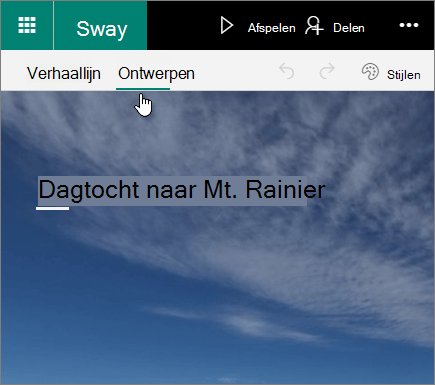 Tabblad Ontwerpen van Sway.