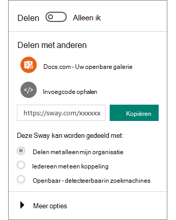 Schermafbeelding van het deelvenster Delen van Sway.