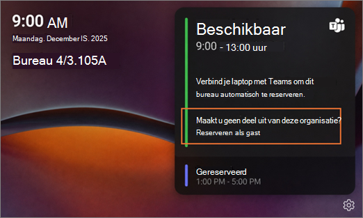 scherm van de desk hub met Gereserveerd in plaats van een naam omdat het een gast is 