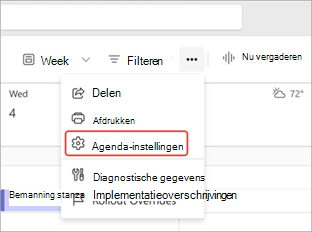 Schermopname van agenda-instellingen in de Teams-agenda.