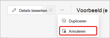 Schermopname van het annuleren van een Teams-gebeurtenis