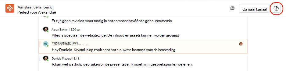 Toegang tot Copilot vanuit een insluitende weergave van kanalen