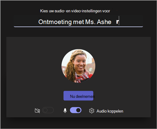 Schermopname van het scherm waarin een docent een vergadering begint in Microsoft Teams for Education.