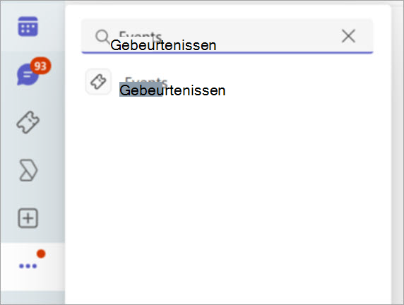 Een schermopname van het zoekresultaat voor Gebeurtenissen in Teams-apps