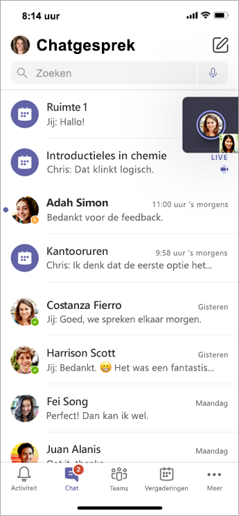 Breakout Room-chat op mobiel.