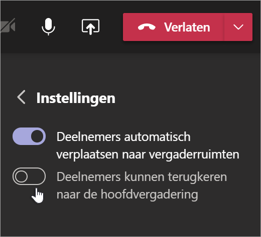 Instellingen voor aparte vergaderruimten in Teams