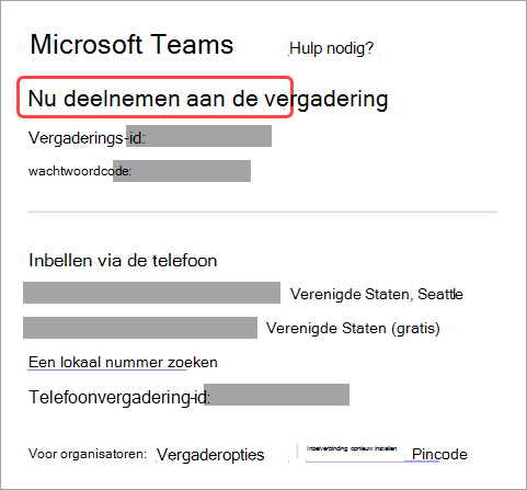 Schermopname die laat zien hoe u vanuit de uitnodiging deelneemt aan een vergadering.