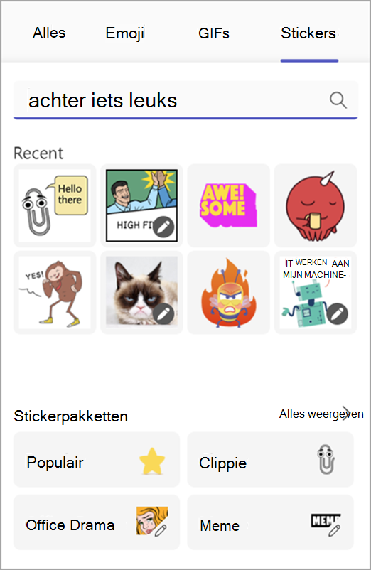 Schermopname van memes en stickers in de funkiezer