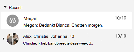 Schermafbeelding van berichten met een berichtvoorbeeld waarin ook de tijdstempel wordt weergegeven.