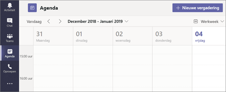 Selecteer Agenda en selecteer vervolgens Nieuwe vergadering.