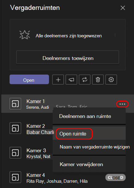 Afbeelding van het openen van één aparte vergaderruimte.