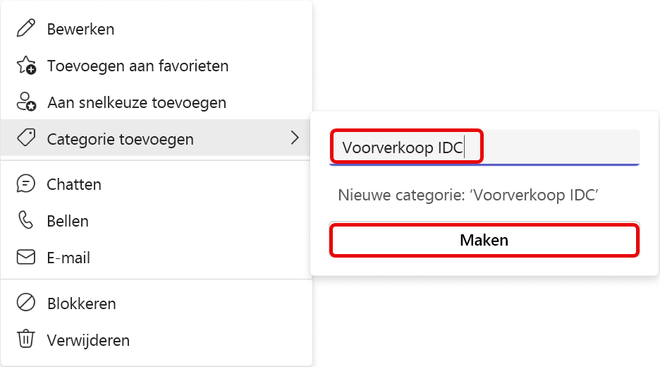 Schermafbeelding van de werkstroom voor het toevoegen van een categorie in Teams People App