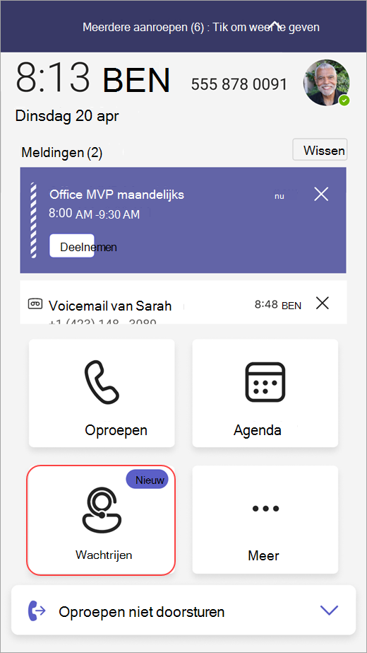 Schermopname van ingangspunt in Wachtrijen op een Teams Phone-apparaat